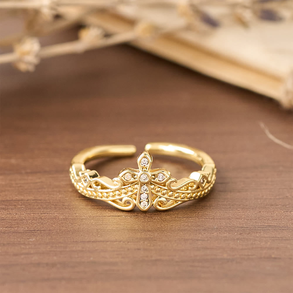 Bague croix-couronne style double poli Christianartworkshop : Portez Sa protection royale près de vous au quotidien - image 3