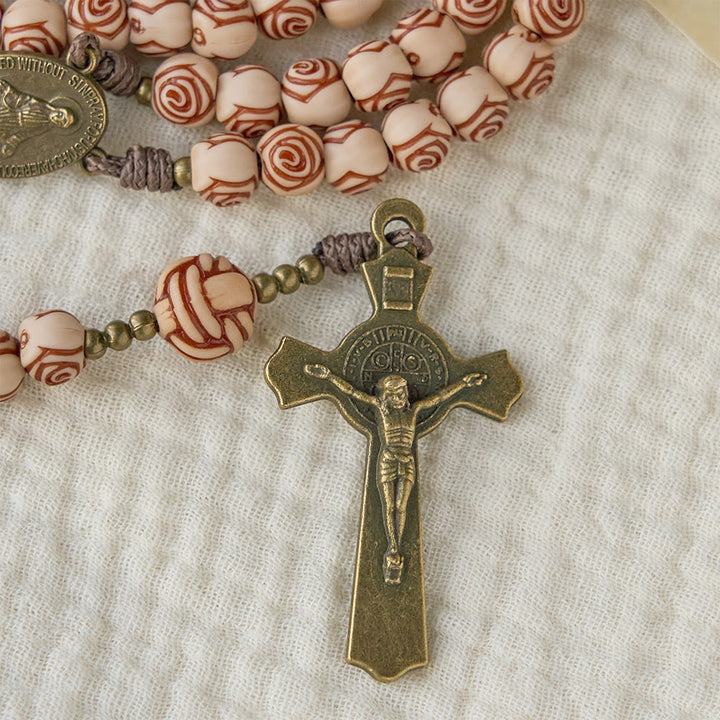 Christianartworkshop Chapelet de perles roses avec crucifix en bronze : Médaillon Notre-Dame pour la dévotion - image 6
