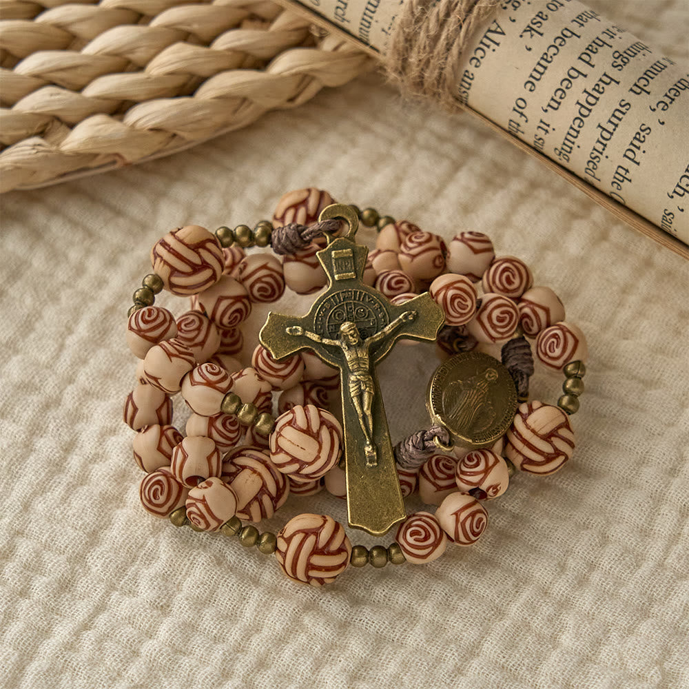 Christianartworkshop Chapelet de perles roses avec crucifix en bronze : Médaillon Notre-Dame pour la dévotion - image 3