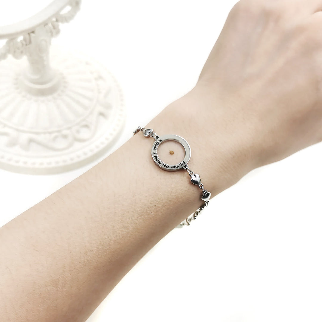 Christianartworkshop Bracelet « Matthieu 17:20 et Luc 1:37 » avec graine de moutarde : maillons en forme de cœur ornés de zircon. - image 17