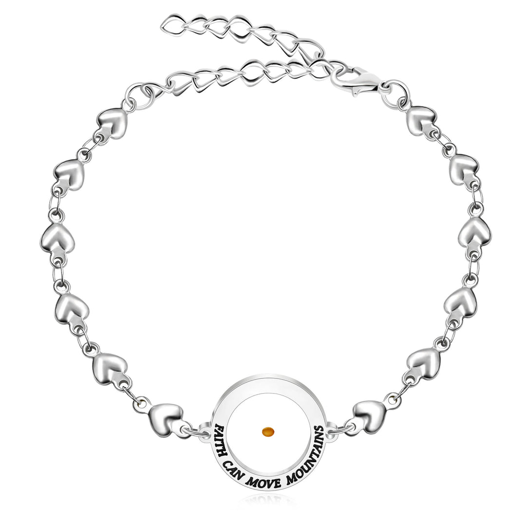 Christianartworkshop Bracelet « Matthieu 17:20 et Luc 1:37 » avec graine de moutarde : maillons en forme de cœur ornés de zircon. - Argent - Matthieu 17:20 - image 11
