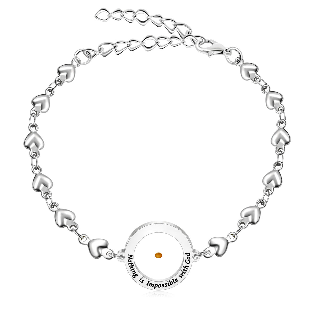 Christianartworkshop Bracelet « Matthieu 17:20 et Luc 1:37 » avec graine de moutarde : maillons en forme de cœur ornés de zircon. - Argent - Luc 1:37 - image 16