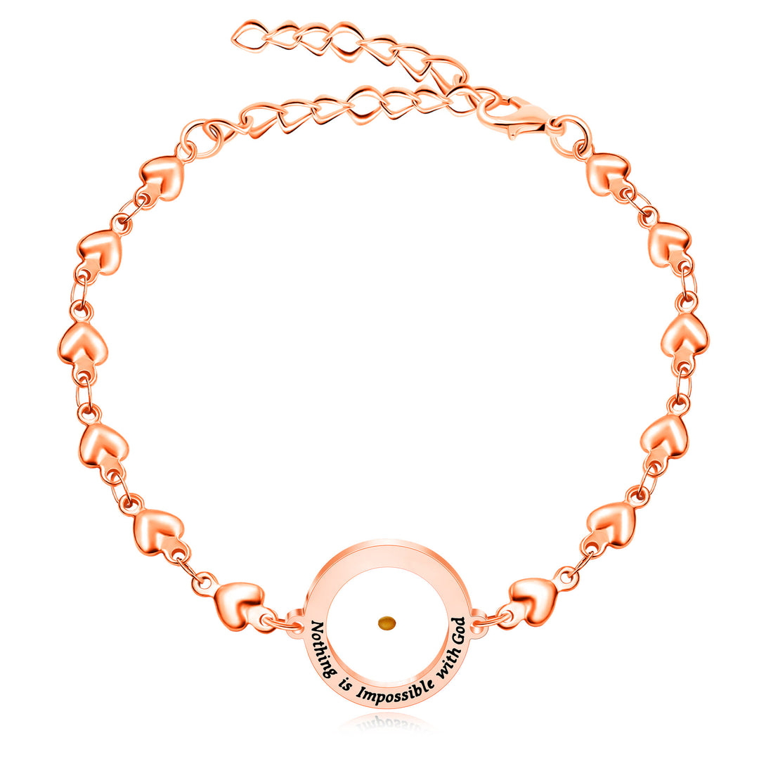 Christianartworkshop Bracelet « Matthieu 17:20 et Luc 1:37 » avec graine de moutarde : maillons en forme de cœur ornés de zircon. - Or rose - Luc 1:37 - image 6