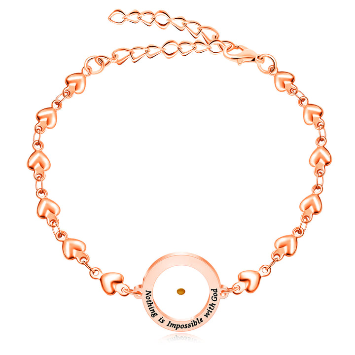 Christianartworkshop Bracelet « Matthieu 17:20 et Luc 1:37 » avec graine de moutarde : maillons en forme de cœur ornés de zircon. - Or rose - Luc 1:37 - image 6