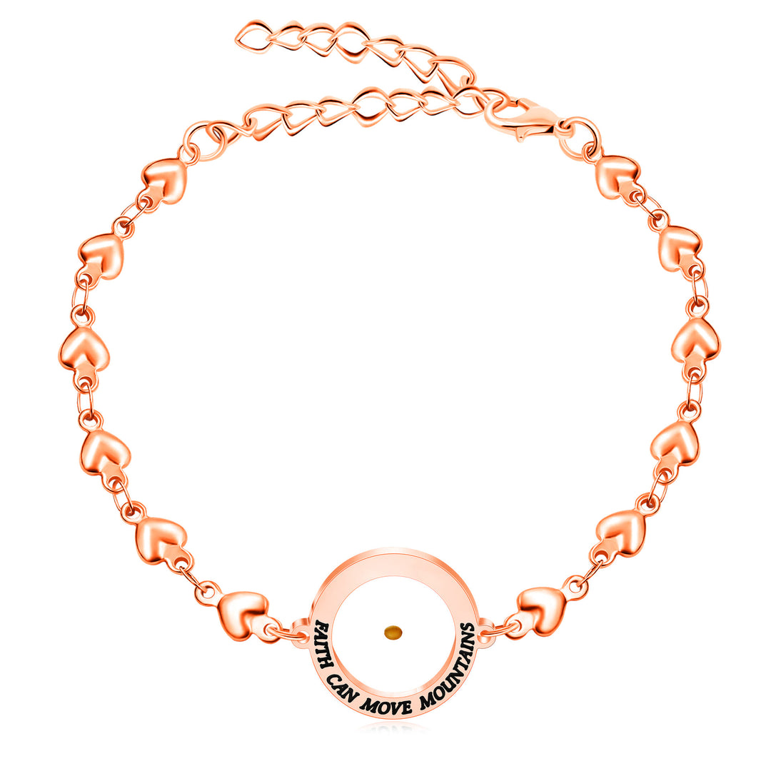 Christianartworkshop Bracelet « Matthieu 17:20 et Luc 1:37 » avec graine de moutarde : maillons en forme de cœur ornés de zircon. - Or rose - Matthieu 17:20 - image 0