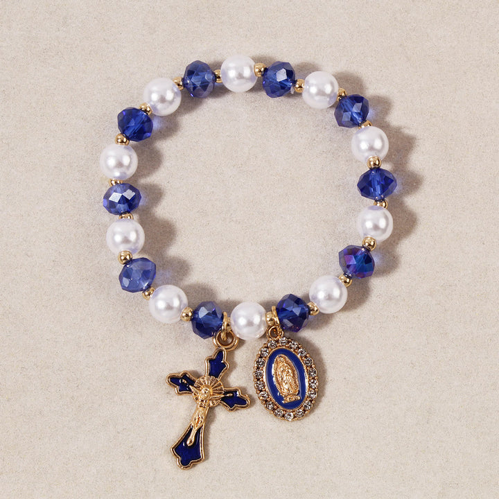 Christianartworkshop Bracelet à perles avec médaillon marial : ornements de Notre-Dame et breloque croix émaillée - Bleu - image 6