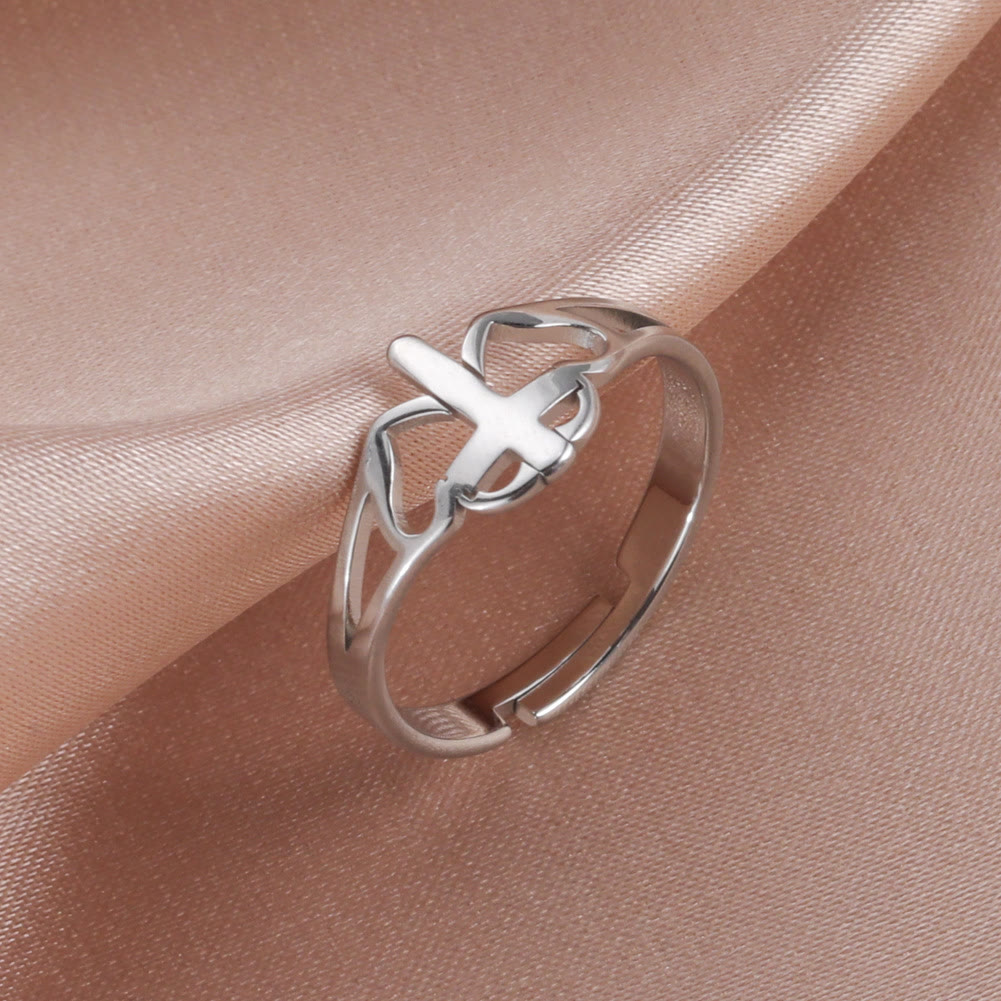 Christianartworkshop Bague ajourée en forme de croix et de cœur : symbole de l’amour du Christ et de sa fidélité. - image 2
