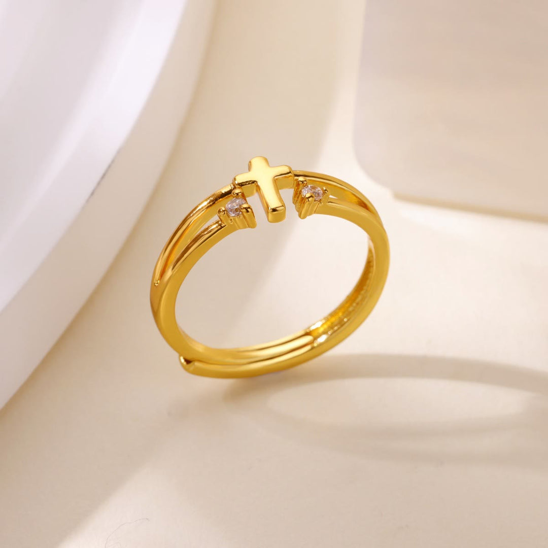Christianartworkshop Bague double anneau en forme de croix ornée d'un zircon : un symbole de l'amour rayonnant du Christ - image 2