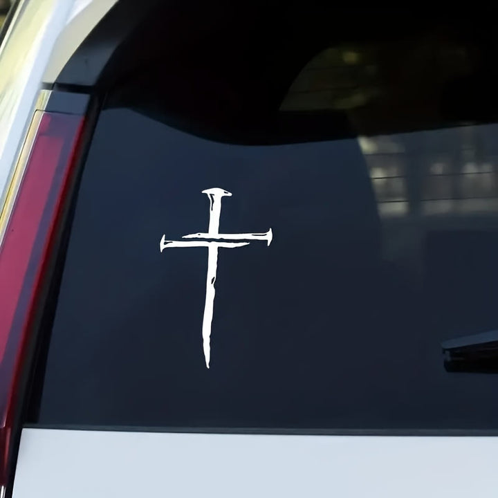 Christianartworkshop Autocollant en vinyle à motif croix vieillie : résistant aux intempéries, pour vitre de voiture - Blanc - image 0