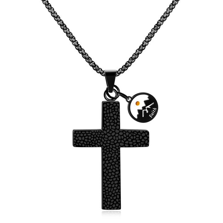 Christianartworkshop Collier texturé croix et graines de moutarde : Breloques métalliques pour des rappels spirituels - Noir - image 0