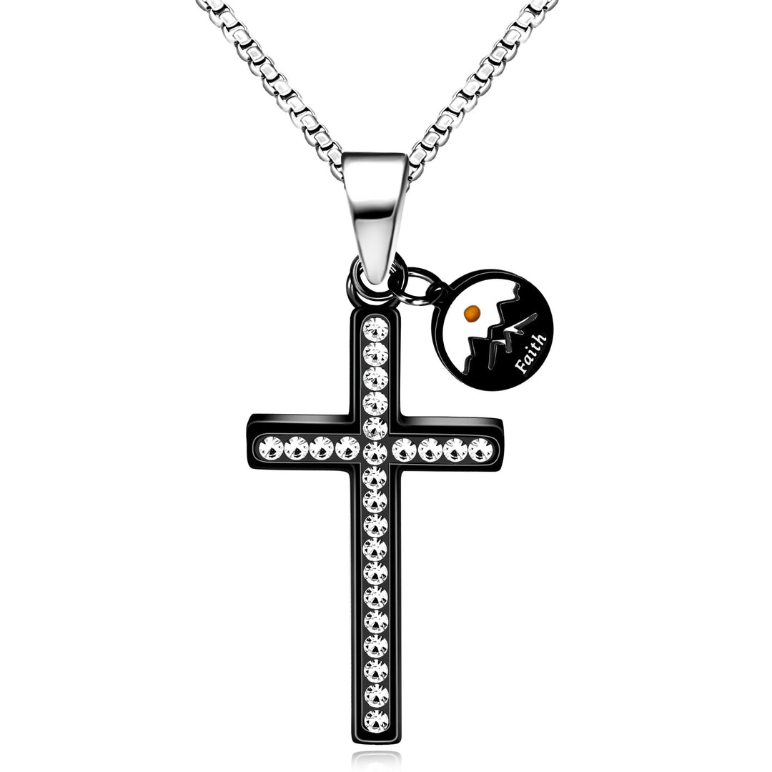 Christianartworkshop Croix en graine de moutarde ornée de zircons : motif montagne pour la foi au quotidien - Noir - image 0