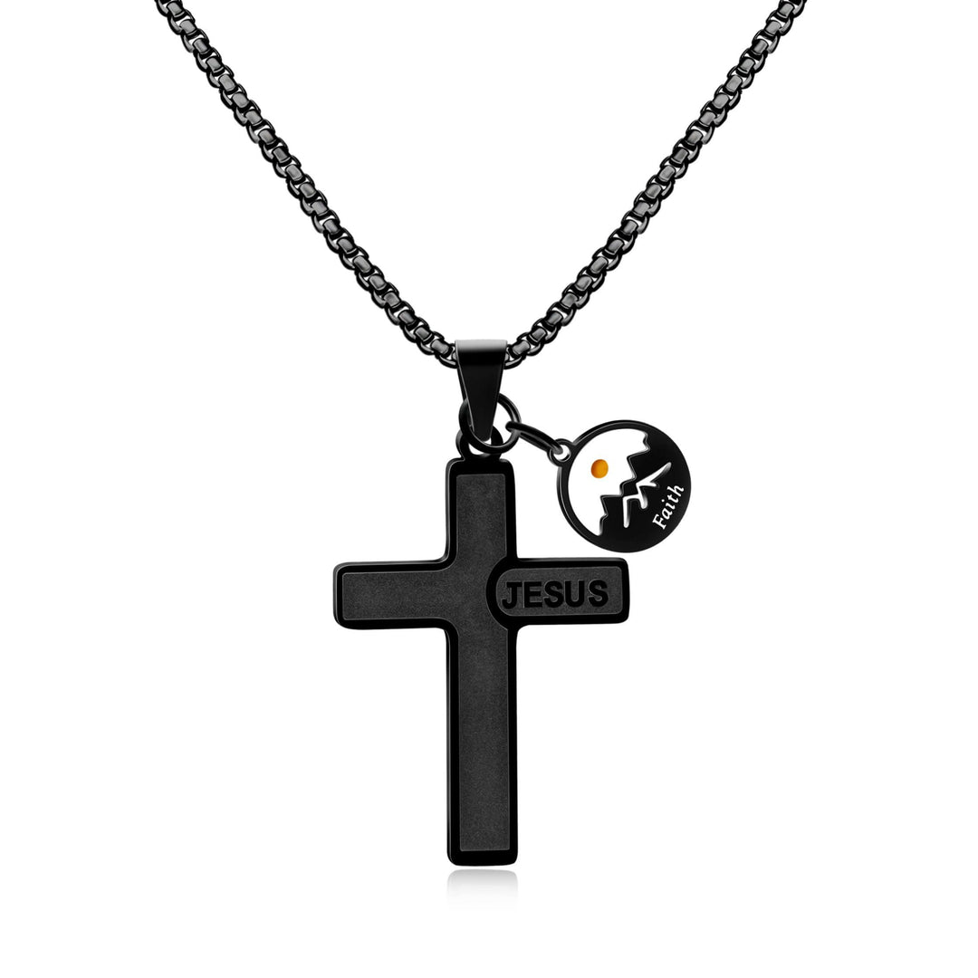 Christianartworkshop Collier croix en graine de moutarde gravée à l'effigie de Jésus : un symbole de l'amour du Christ et de la puissance de la foi - Noir - image 0