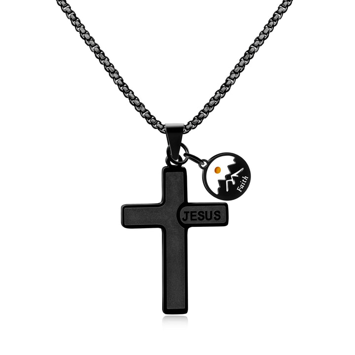Christianartworkshop Collier croix en graine de moutarde gravée à l'effigie de Jésus : un symbole de l'amour du Christ et de la puissance de la foi - Noir - image 0