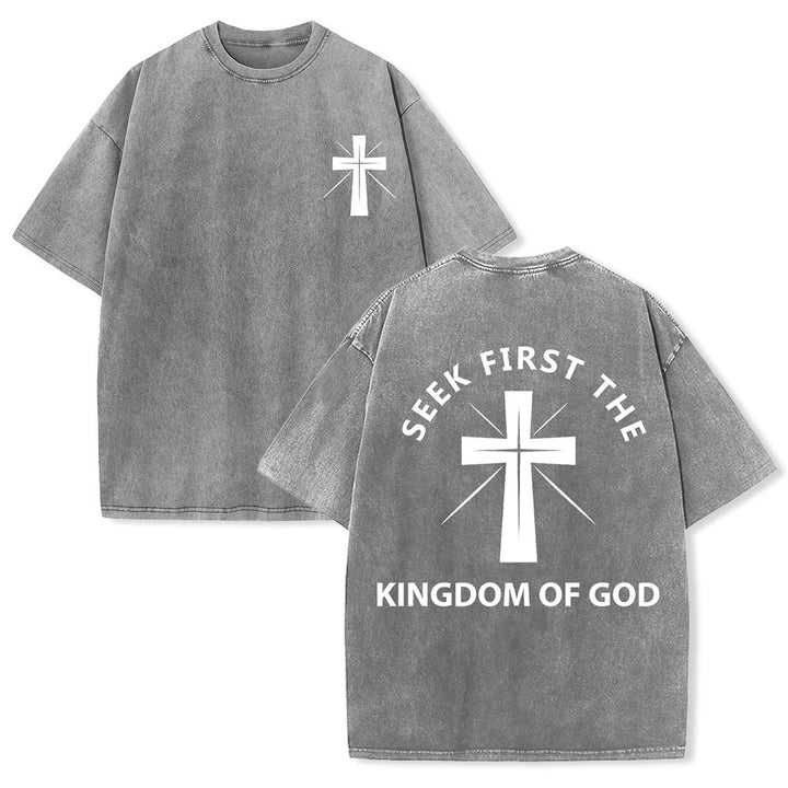 Christianartworkshop T-shirt unisexe délavé « Cherchez d'abord le royaume de Dieu » - Gris - 5XL - image 3
