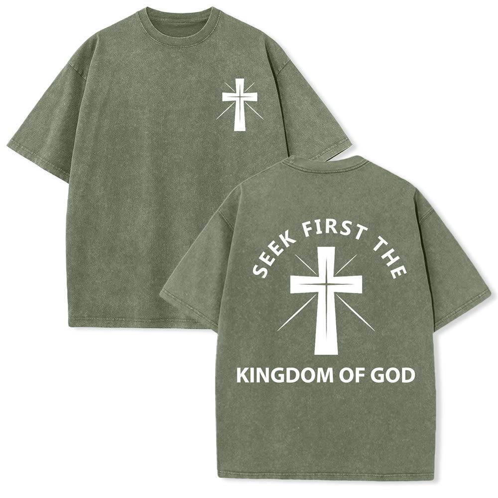 Christianartworkshop T-shirt unisexe délavé « Cherchez d'abord le royaume de Dieu » - Vert armée - 5XL - image 9