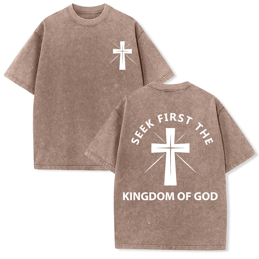Christianartworkshop T-shirt unisexe délavé « Cherchez d'abord le royaume de Dieu » - Café - 5XL - image 15