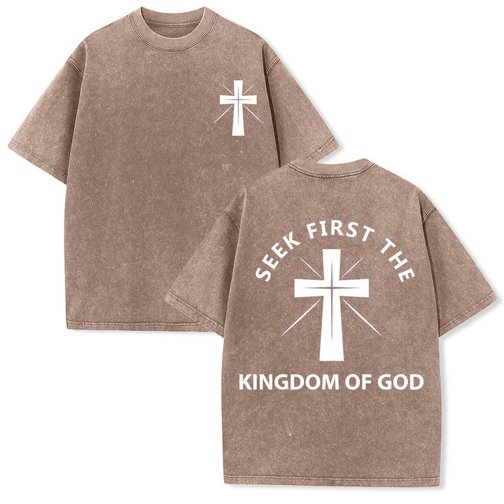 Christianartworkshop T-shirt unisexe délavé « Cherchez d'abord le royaume de Dieu » - Café - 5XL - image 15