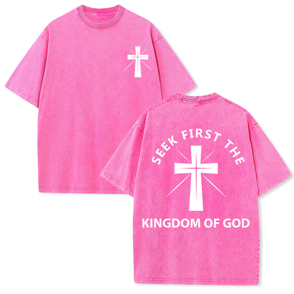 Christianartworkshop T-shirt unisexe délavé « Cherchez d'abord le royaume de Dieu » - Rose - 5XL - image 24