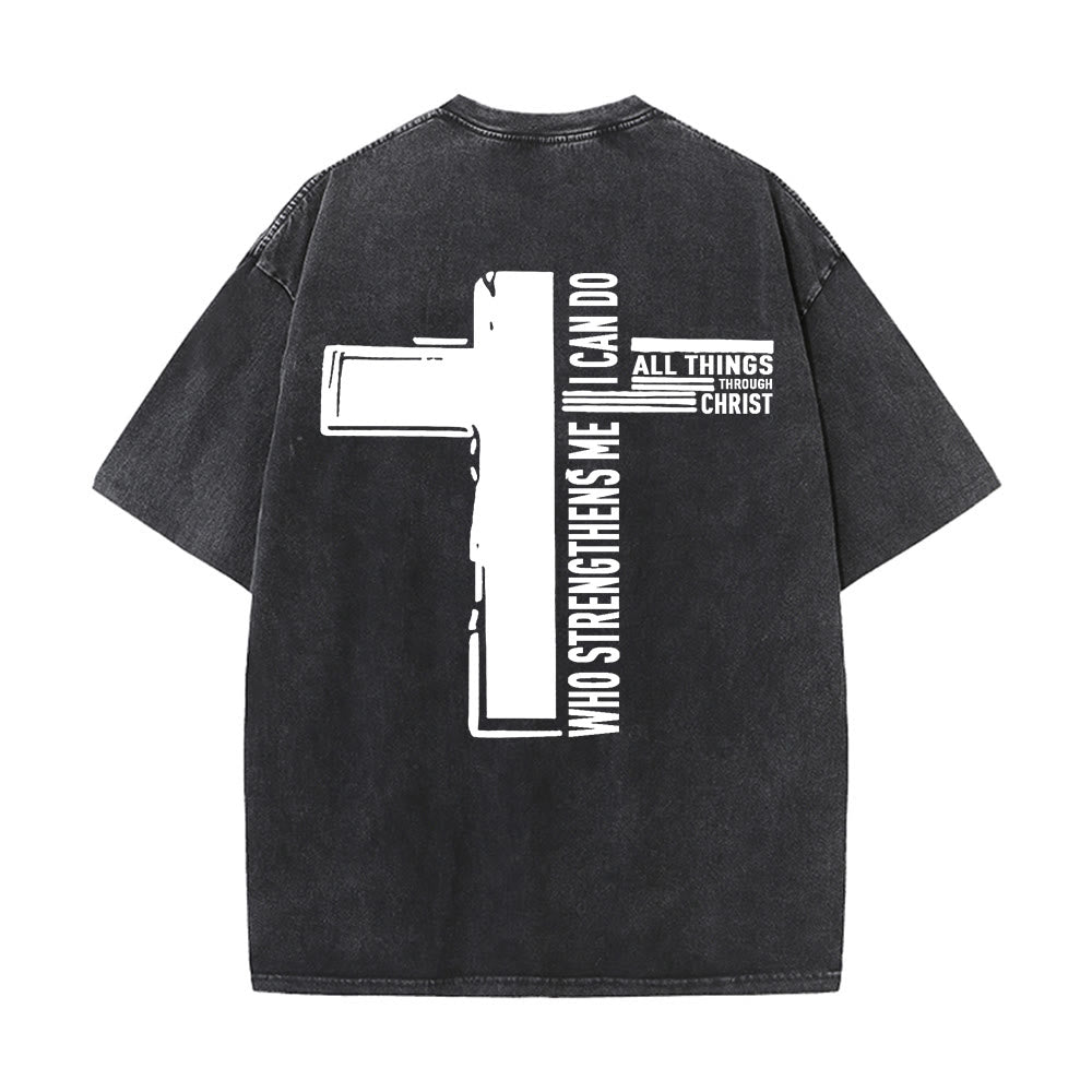 Christianartworkshop Dieu est bon Philippiens 4:13 T-shirt unisexe délavé avec croix - image 1