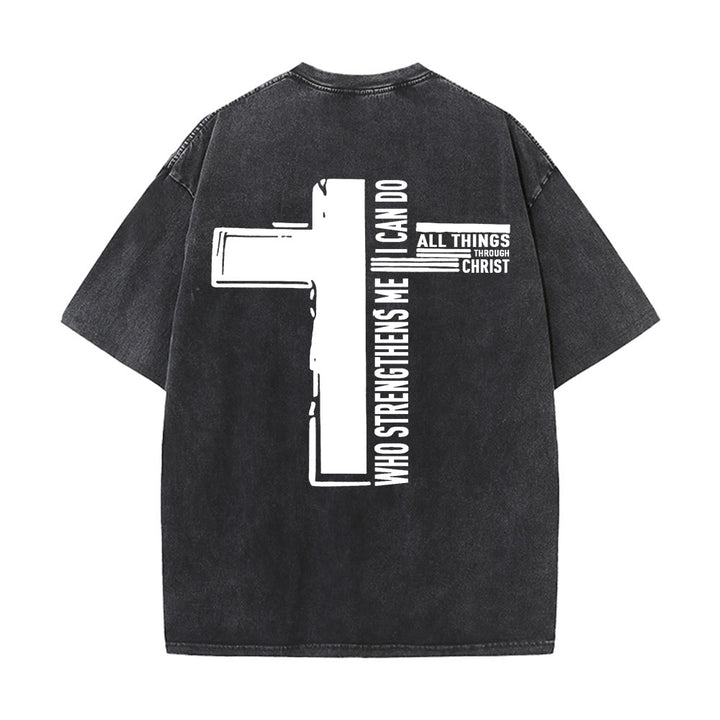 Christianartworkshop Dieu est bon Philippiens 4:13 T-shirt unisexe délavé avec croix - image 1