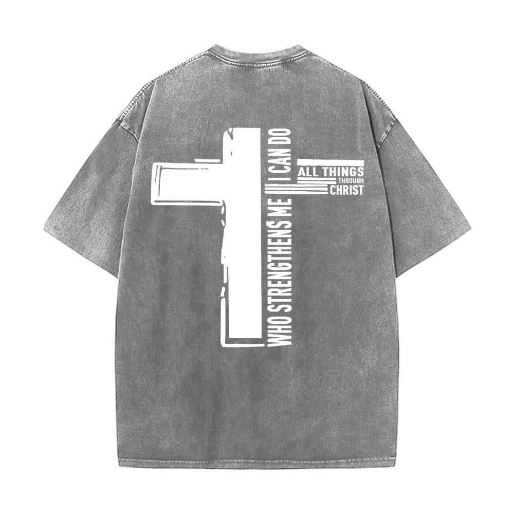 Christianartworkshop Dieu est bon Philippiens 4:13 T-shirt unisexe délavé avec croix - image 4