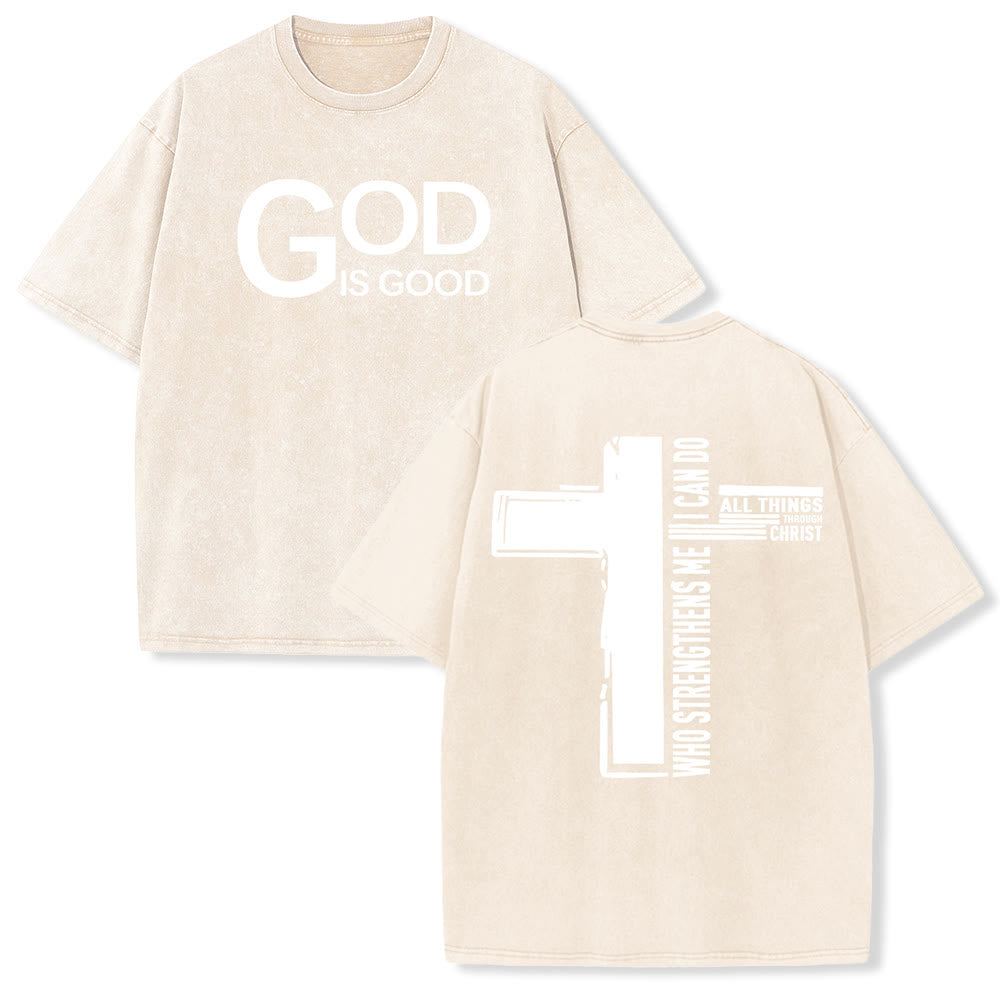 Christianartworkshop Dieu est bon Philippiens 4:13 T-shirt unisexe délavé avec croix - Beige - 5XL - image 15