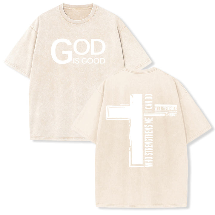 Christianartworkshop Dieu est bon Philippiens 4:13 T-shirt unisexe délavé avec croix - Beige - 5XL - image 15