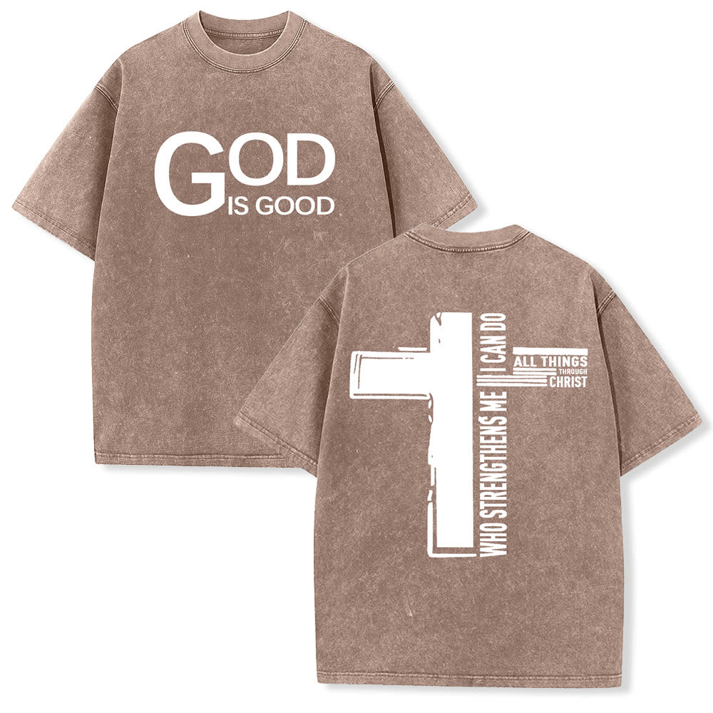 Christianartworkshop Dieu est bon Philippiens 4:13 T-shirt unisexe délavé avec croix - Brun - 5XL - image 12