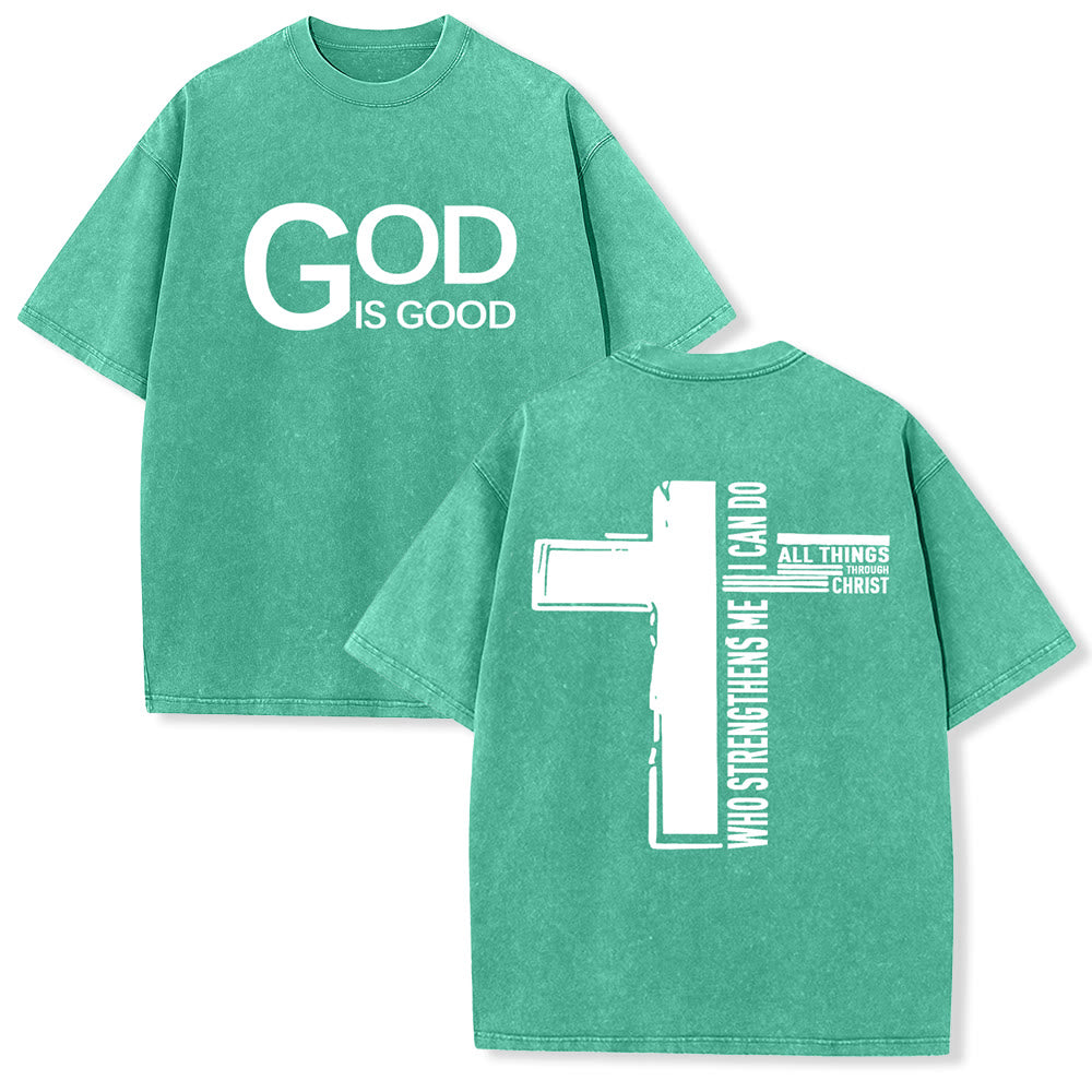 Christianartworkshop Dieu est bon Philippiens 4:13 T-shirt unisexe délavé avec croix - Vert - 5XL - image 6