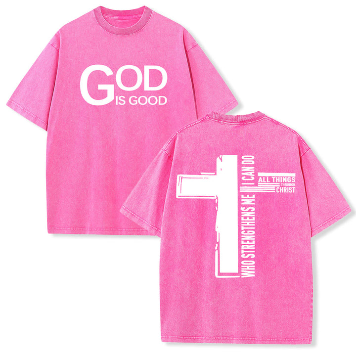 Christianartworkshop Dieu est bon Philippiens 4:13 T-shirt unisexe délavé avec croix - Rose - 5XL - image 24
