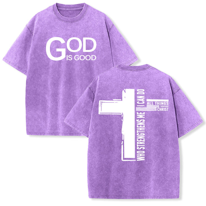 Christianartworkshop Dieu est bon Philippiens 4:13 T-shirt unisexe délavé avec croix - Violet - 5XL - image 21
