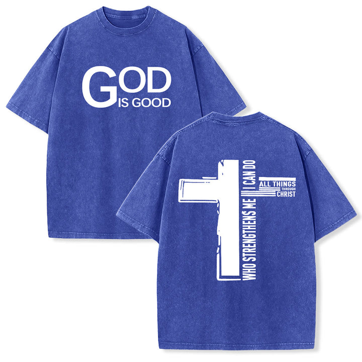 Christianartworkshop Dieu est bon Philippiens 4:13 T-shirt unisexe délavé avec croix - Bleu - 5XL - image 18