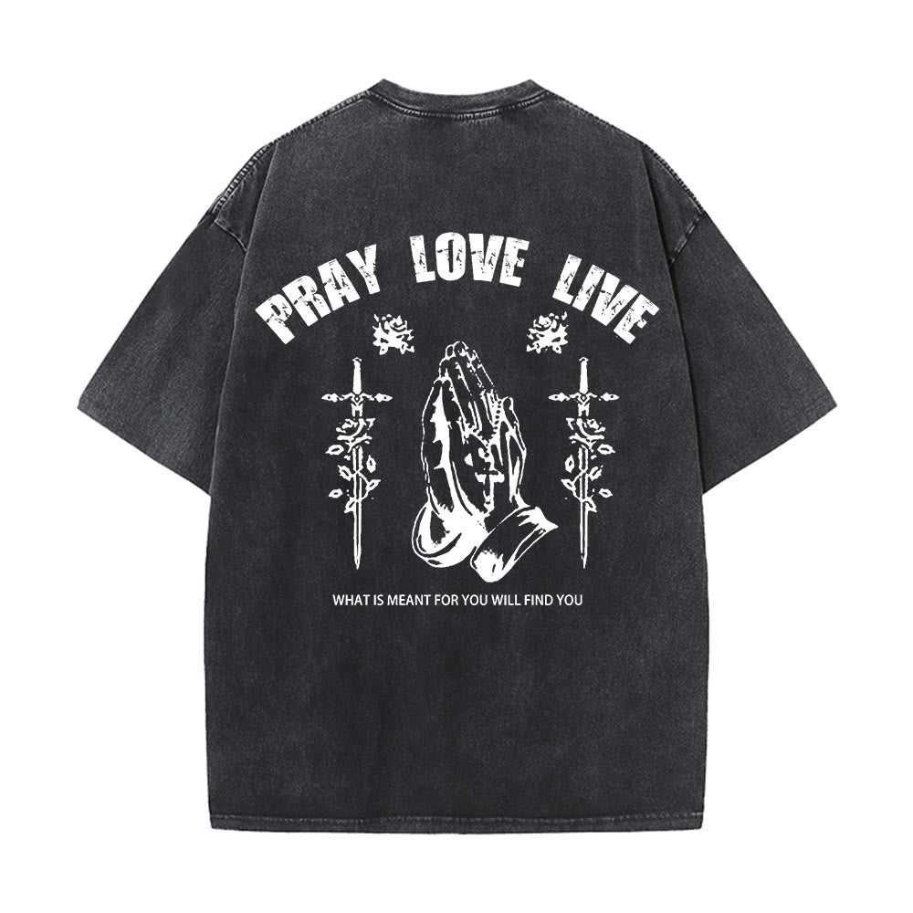 Christianartworkshop T-shirt unisexe lavé « Si Dieu le veut, priez, aimez, vivez » - image 4
