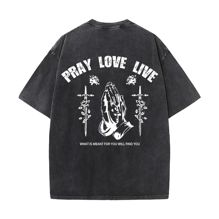 Christianartworkshop T-shirt unisexe lavé « Si Dieu le veut, priez, aimez, vivez » - image 4
