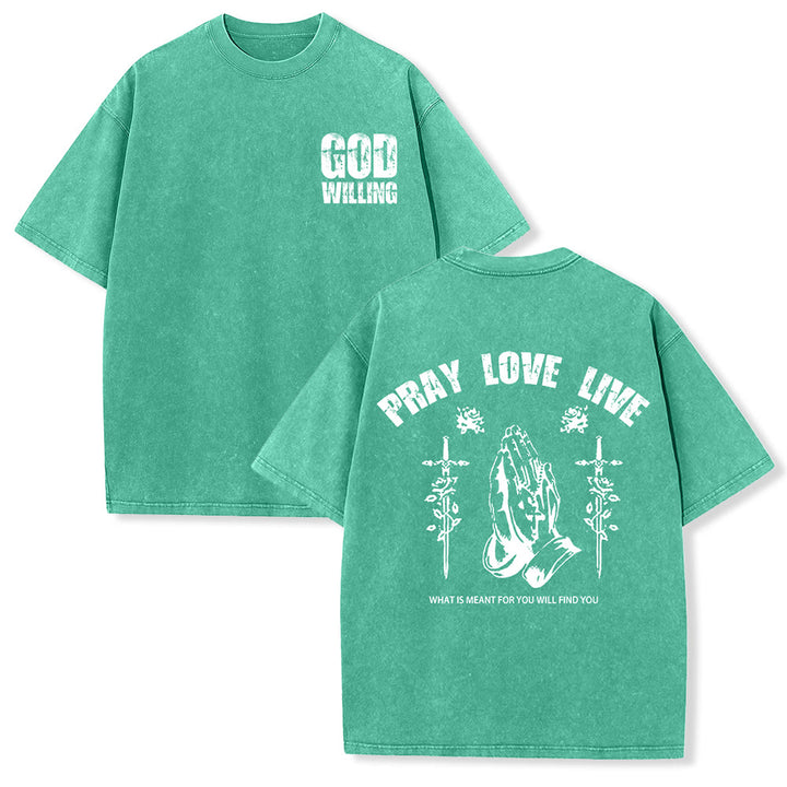 Christianartworkshop T-shirt unisexe lavé « Si Dieu le veut, priez, aimez, vivez » - Vert - 5XL - image 9