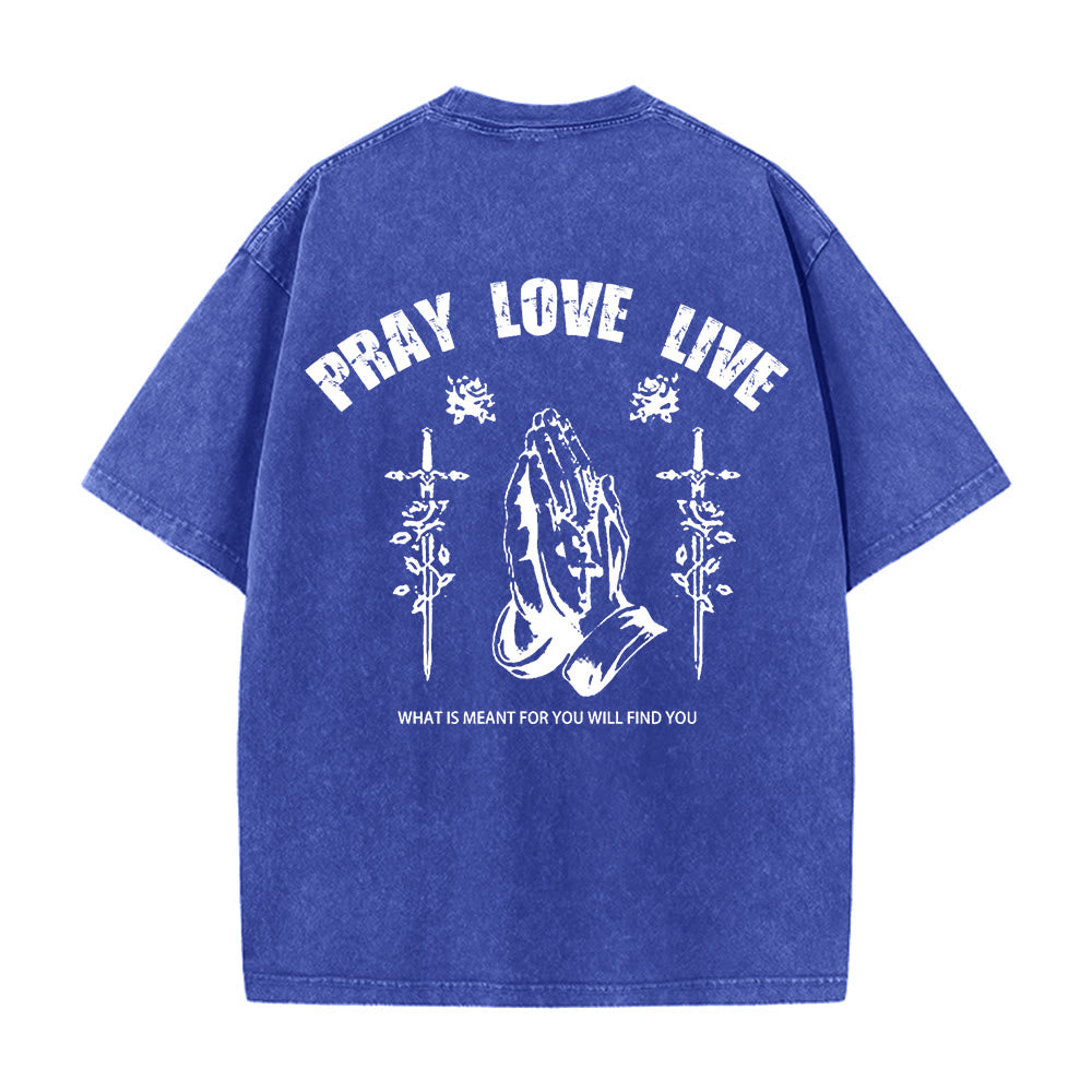 Christianartworkshop T-shirt unisexe lavé « Si Dieu le veut, priez, aimez, vivez » - image 1