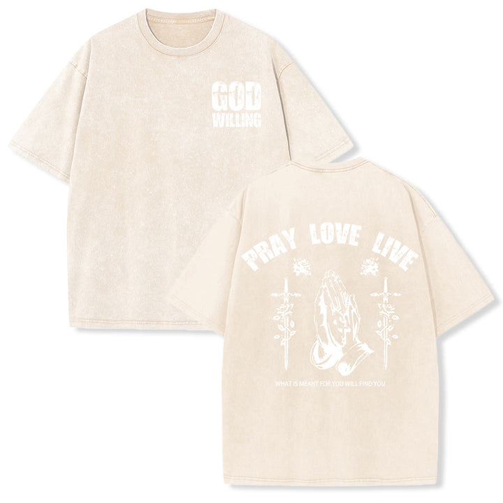 Christianartworkshop T-shirt unisexe lavé « Si Dieu le veut, priez, aimez, vivez » - Beige - 5XL - image 18