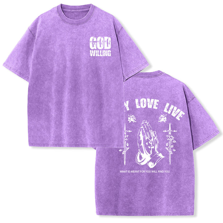 Christianartworkshop T-shirt unisexe lavé « Si Dieu le veut, priez, aimez, vivez » - Violet - 5XL - image 21
