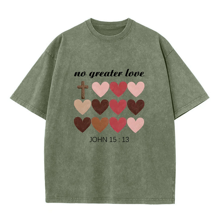 Christianartworkshop T-shirt unisexe délavé « Pas de plus grand amour » Jean 15:13, motif cœurs croisés - Vert armée - 5XL - image 4