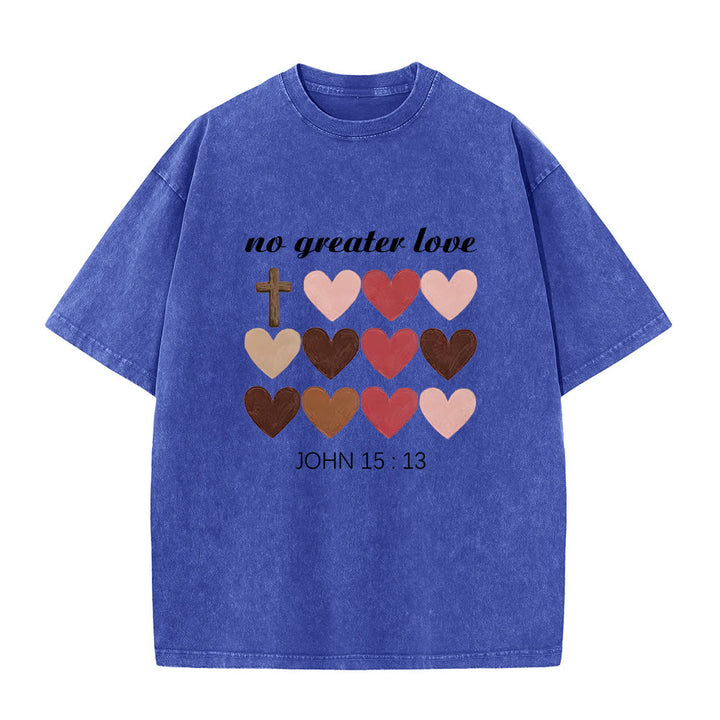 Christianartworkshop T-shirt unisexe délavé « Pas de plus grand amour » Jean 15:13, motif cœurs croisés - Bleu - 5XL - image 7