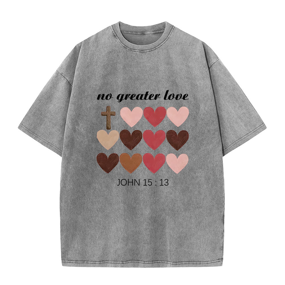 Christianartworkshop T-shirt unisexe délavé « Pas de plus grand amour » Jean 15:13, motif cœurs croisés - Gris - 5XL - image 2