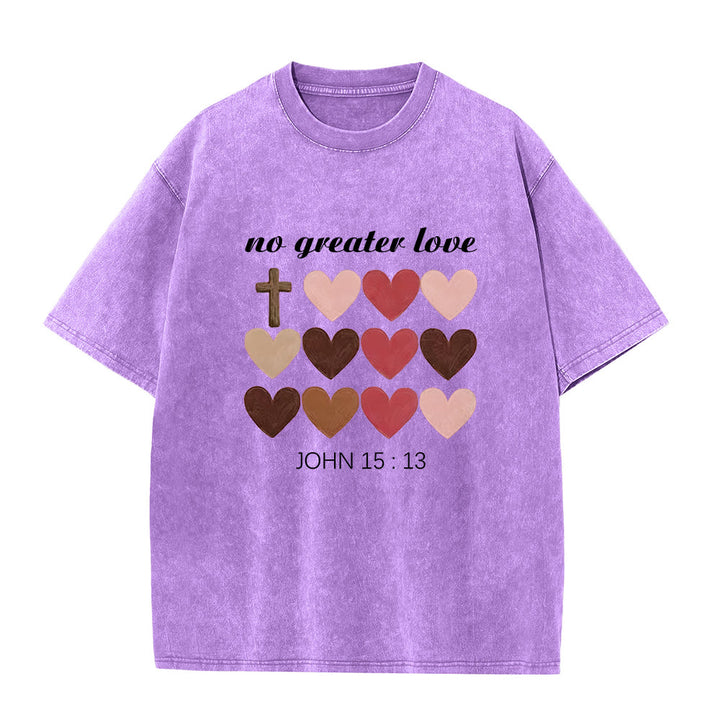 Christianartworkshop T-shirt unisexe délavé « Pas de plus grand amour » Jean 15:13, motif cœurs croisés - Violet - 5XL - image 8