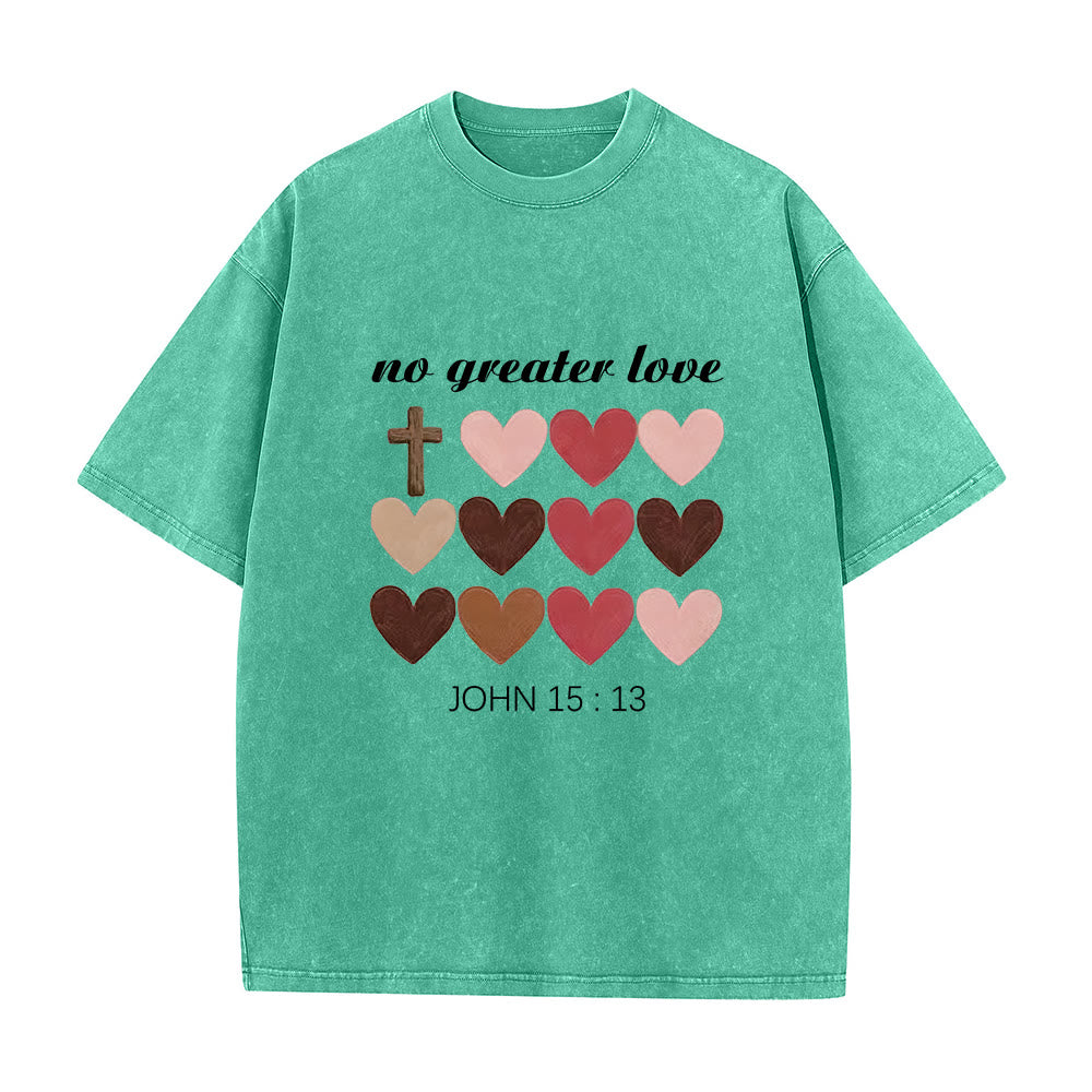 Christianartworkshop T-shirt unisexe délavé « Pas de plus grand amour » Jean 15:13, motif cœurs croisés - Vert - 5XL - image 3