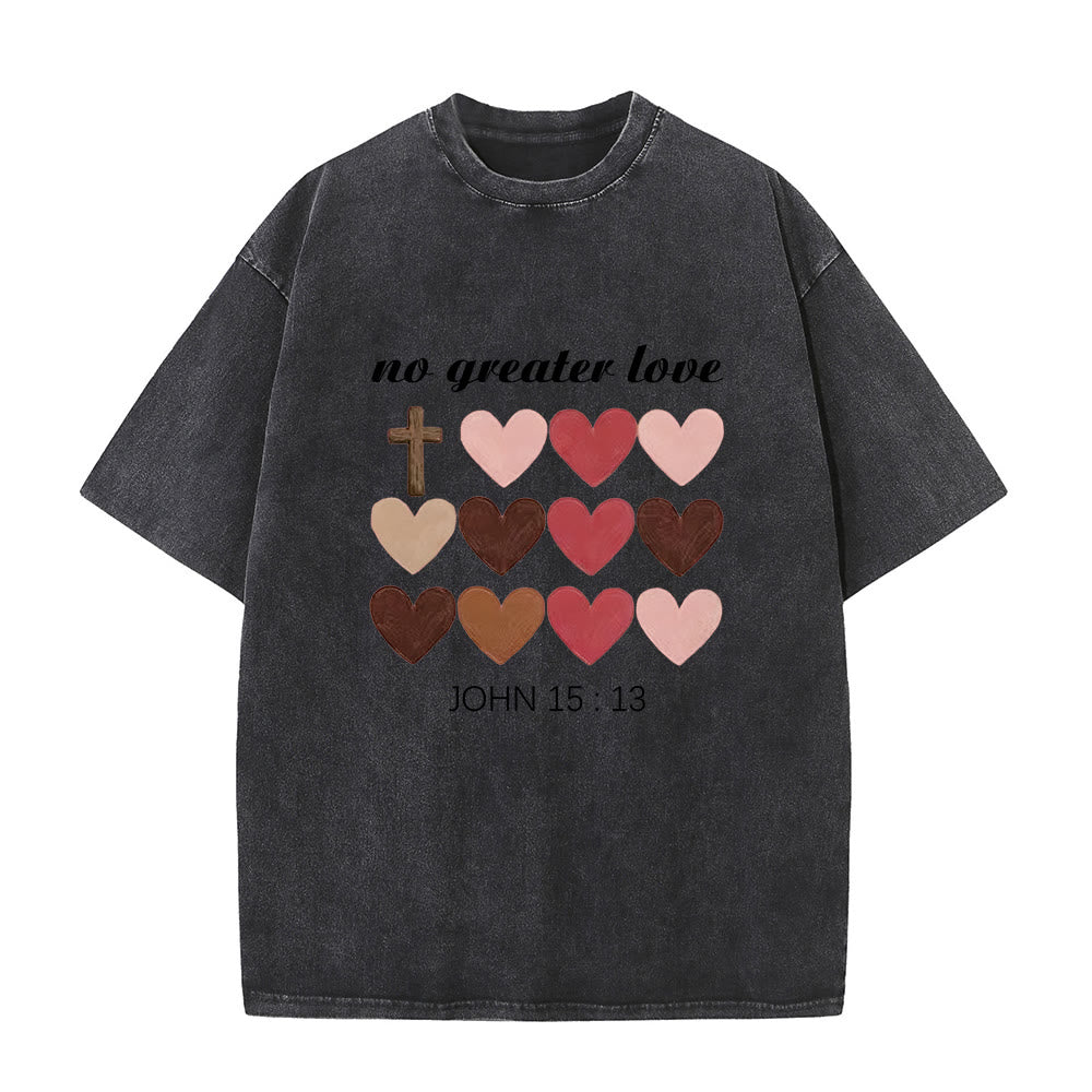 Christianartworkshop T-shirt unisexe délavé « Pas de plus grand amour » Jean 15:13, motif cœurs croisés - Noir - 5XL - image 1
