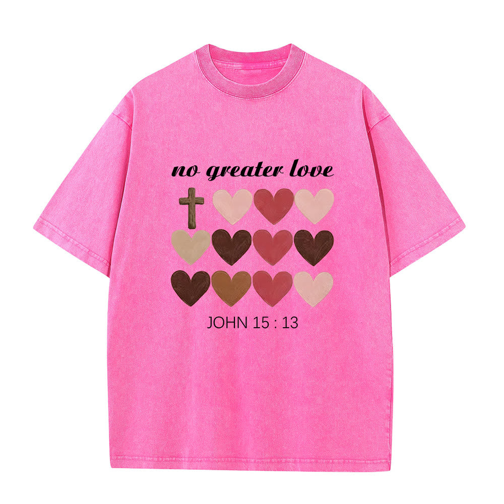 Christianartworkshop T-shirt unisexe délavé « Pas de plus grand amour » Jean 15:13, motif cœurs croisés - Rose - 5XL - image 0