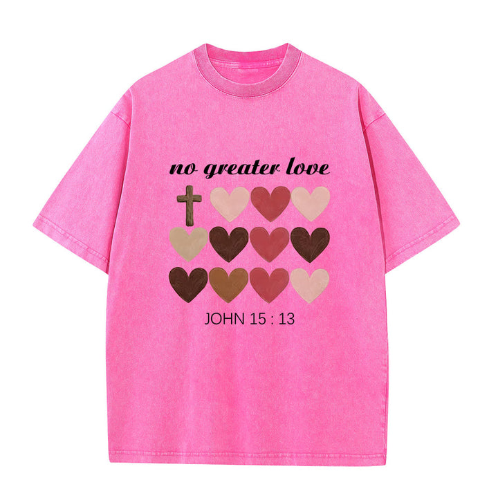 Christianartworkshop T-shirt unisexe délavé « Pas de plus grand amour » Jean 15:13, motif cœurs croisés - Rose - 5XL - image 0