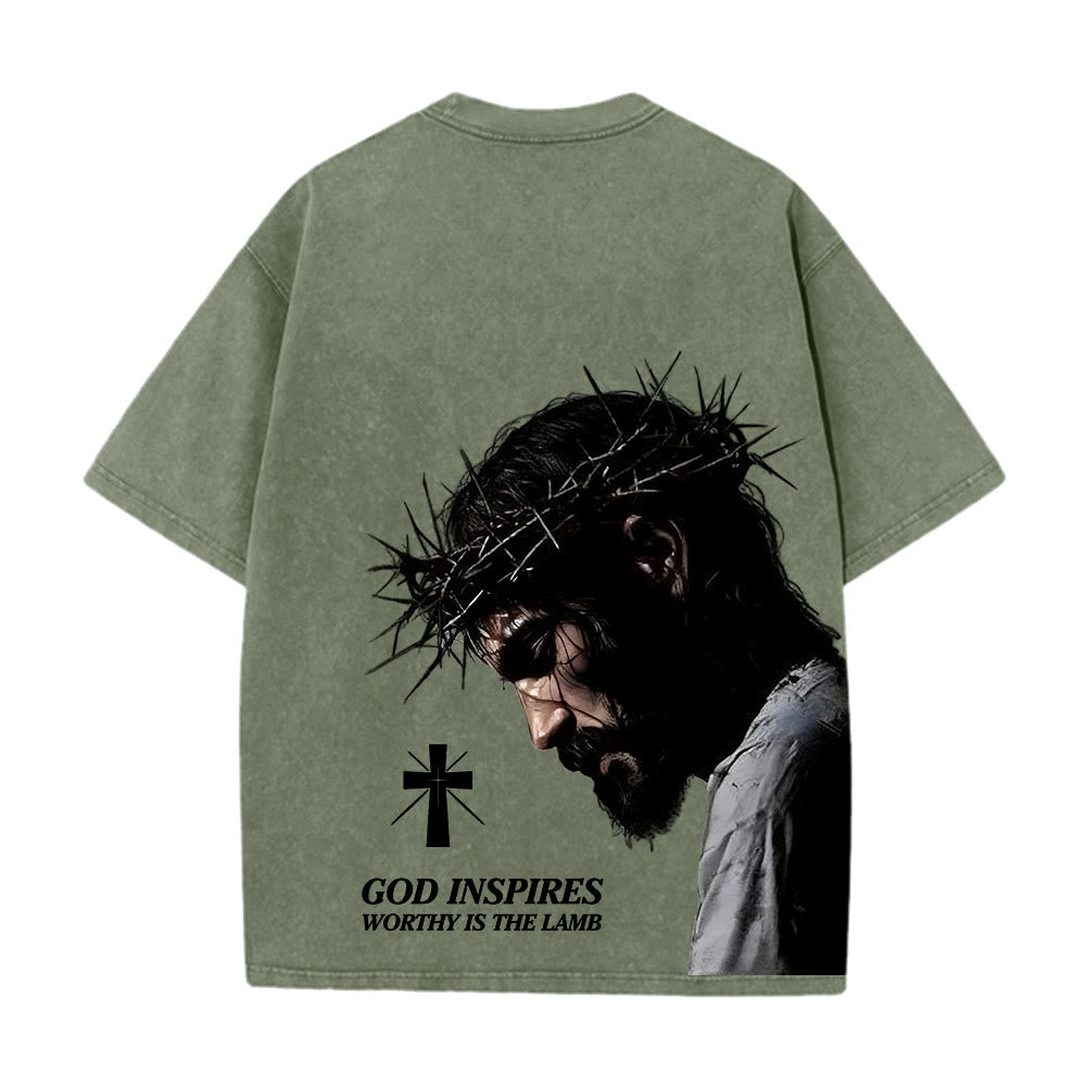 Christianartworkshop T-shirt unisexe délavé « Jésus plein de foi avec couronne d'épines » - image 10
