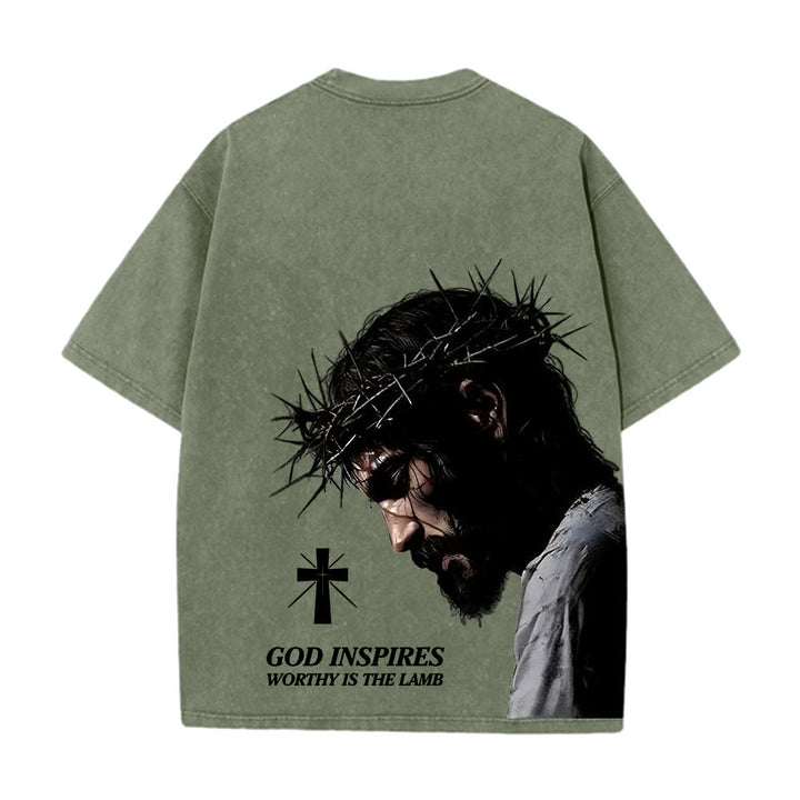Christianartworkshop T-shirt unisexe délavé « Jésus plein de foi avec couronne d'épines » - image 10