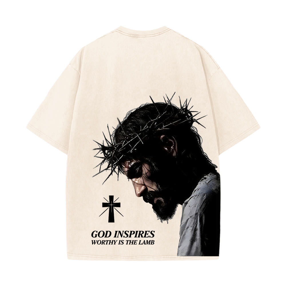 Christianartworkshop T-shirt unisexe délavé « Jésus plein de foi avec couronne d'épines » - image 16