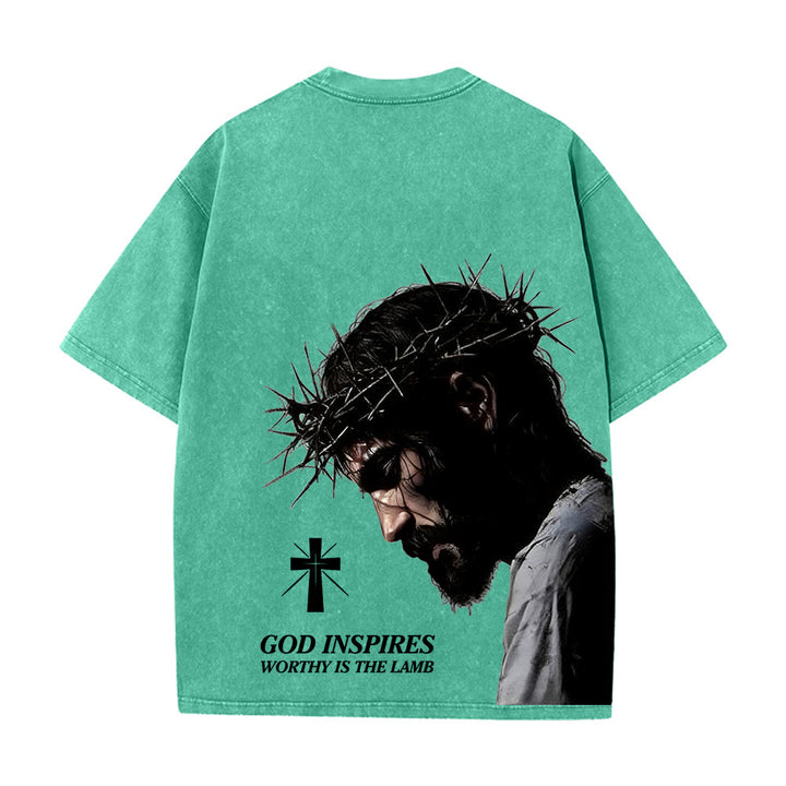 Christianartworkshop T-shirt unisexe délavé « Jésus plein de foi avec couronne d'épines » - image 7